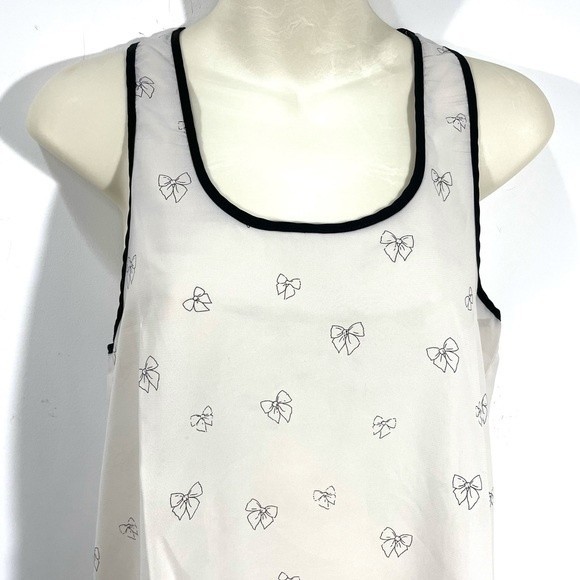 American Rag Sheer Off White & Black Bow Outline Racerback Tank Top - Picture 1 of 10